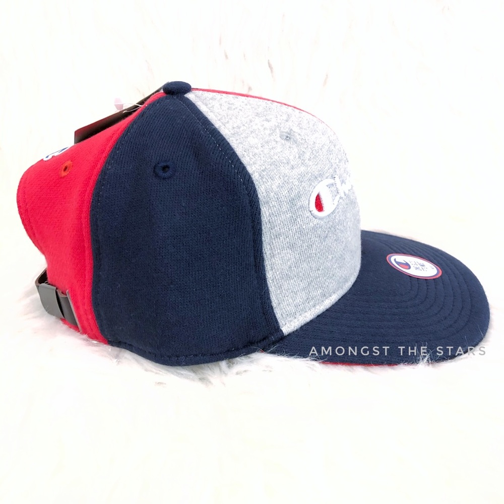Champion Reverse Weave Red Blue Grey Strapback Hat - Picture 5 of 7